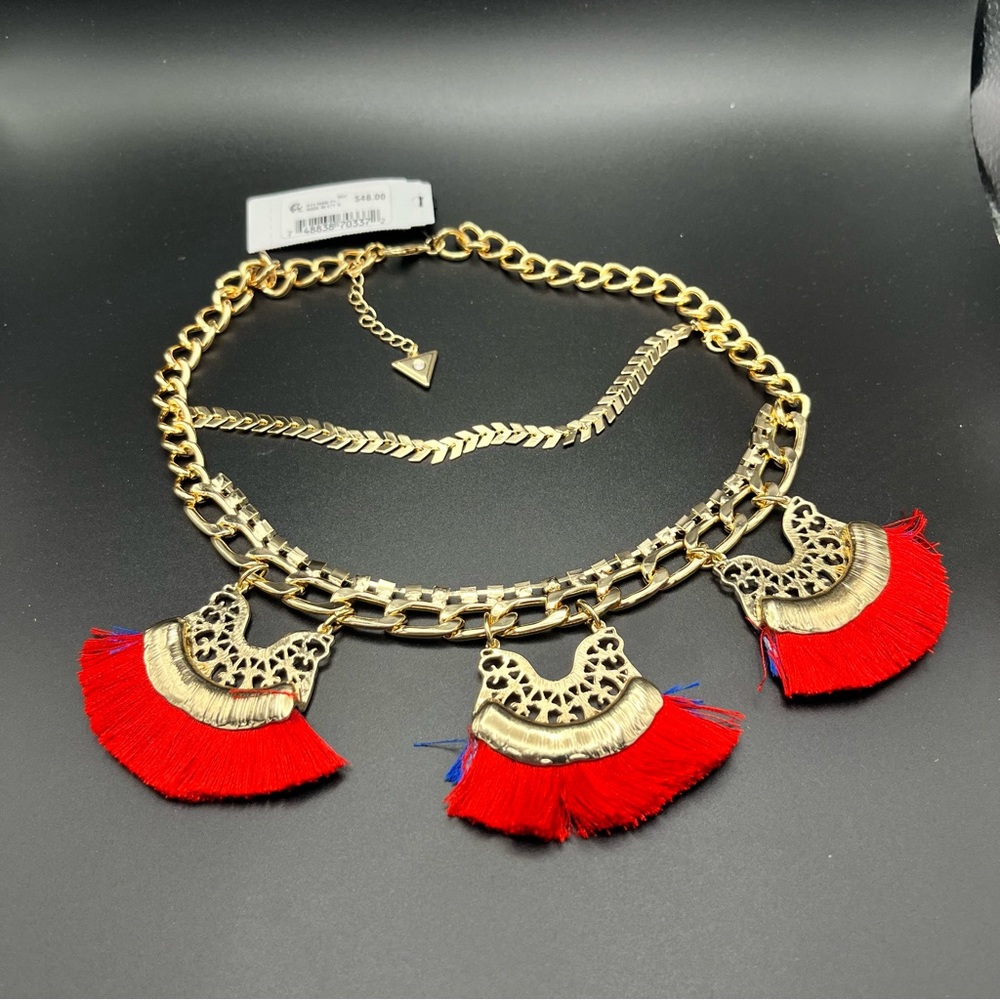 NWT GUESS Gold-Tone Crystal & Fringe Statement Necklace - Picture 2 of 8